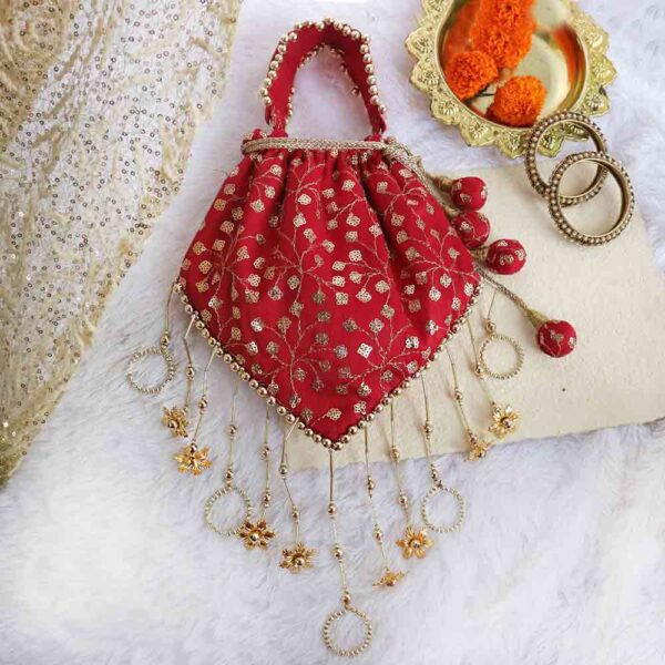 Maroon Tassle Triangle Potli Bag - Image 2