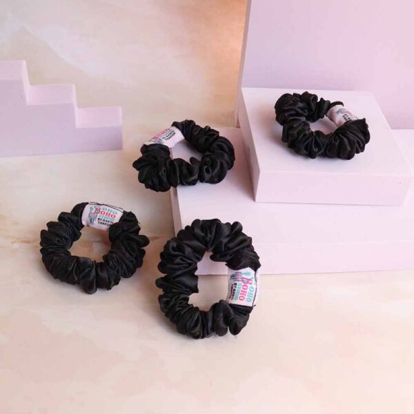 Skinny Black Satin Scrunchie (pack of 4) - Image 3