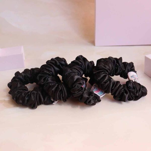 Skinny Black Satin Scrunchie (pack of 4) - Image 2