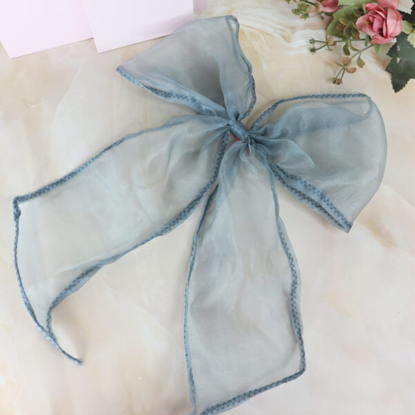 Oversized Hair Bow Grey Organza - Image 2