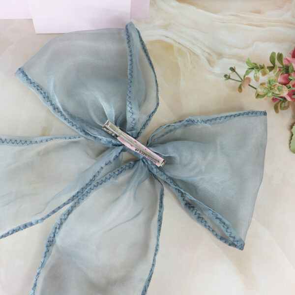 Oversized Hair Bow Grey Organza - Image 3