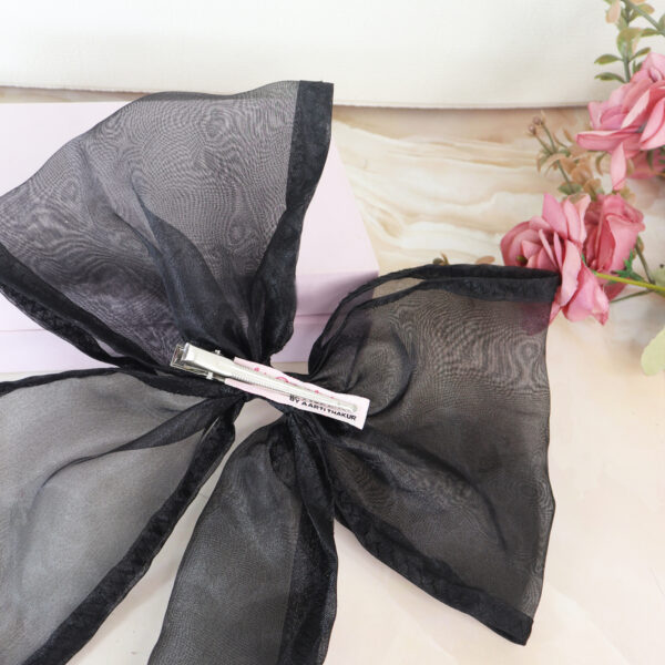 Oversized Hair Bow Black Organza - Image 4